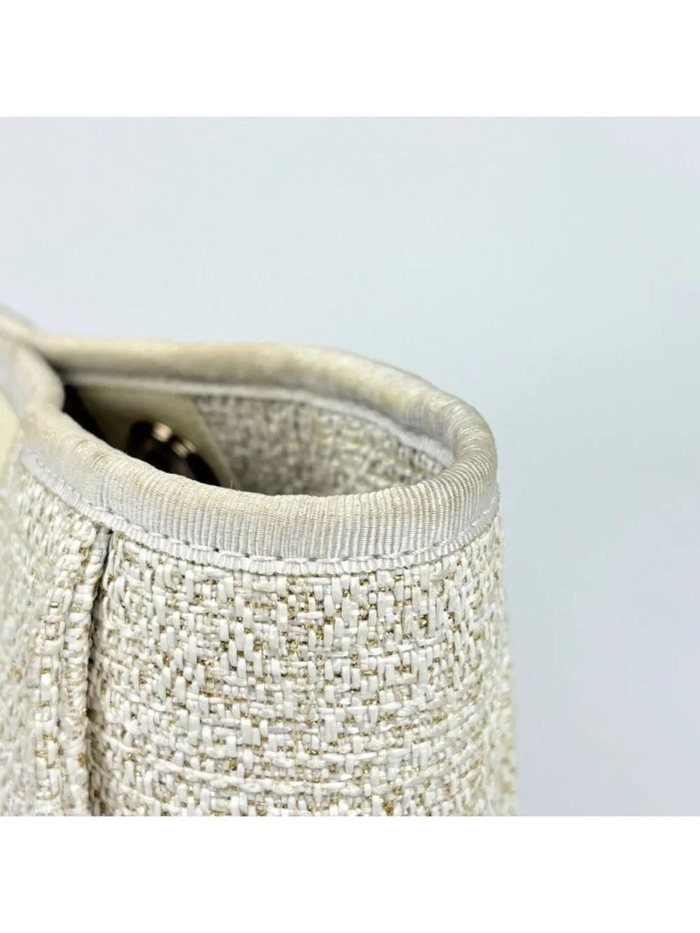Chanel Tote Deauville Line CC Logo Fabric White